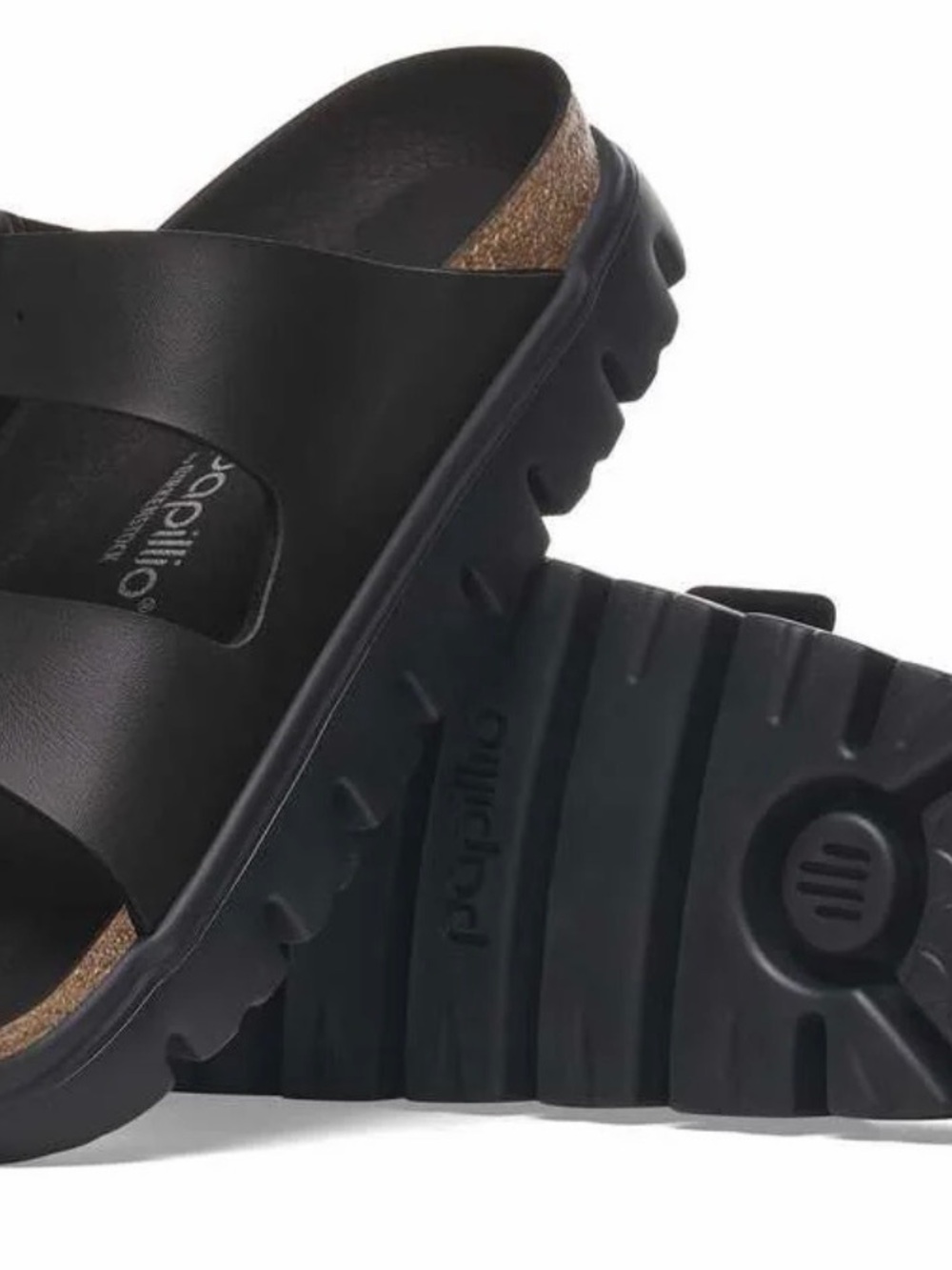 Papillio Black Cross-Band Lug Sole Women's Sandals